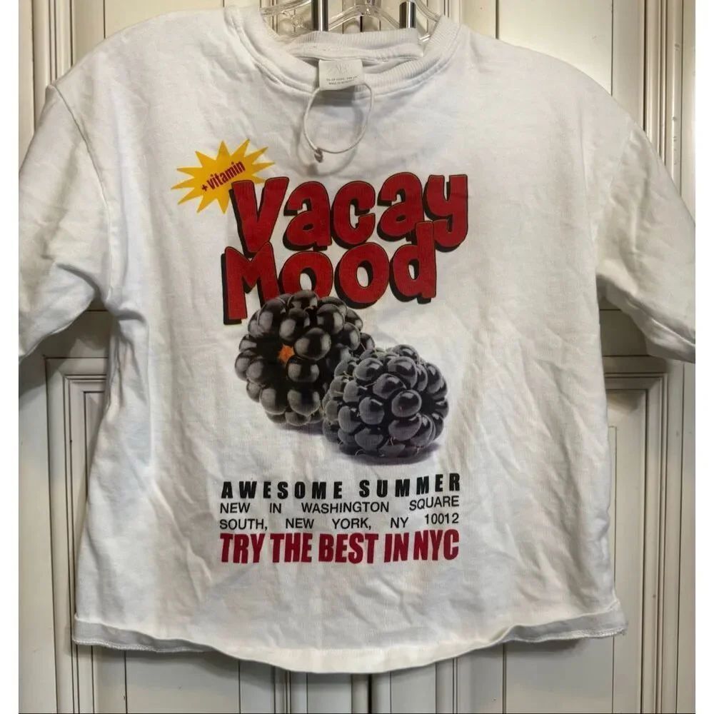 ZARA Girls' Vacay Mood Crew Neck Short Sleeve Graphic T-Shirt White Size 11-12
